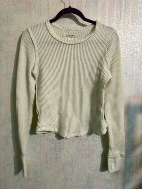 We The Free Cream Waffle-Knit Long Sleeve Thumb Holes On The Sleeves Top, Large